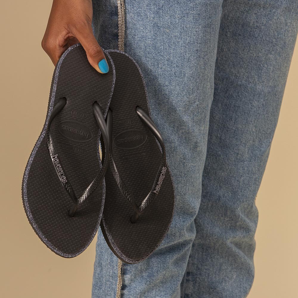 Sandalias Havaianas Slim Point Glitter Mujer Negro/Negro