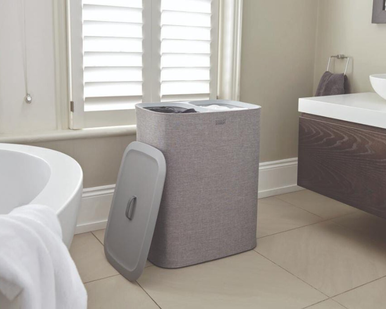 Cesta de lavandería con doble compartimento 90L Tota Gris