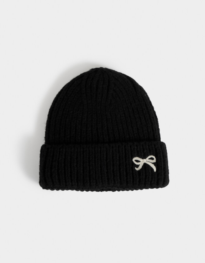 Gorro Cute Gorro Tejido Bordado - Negro