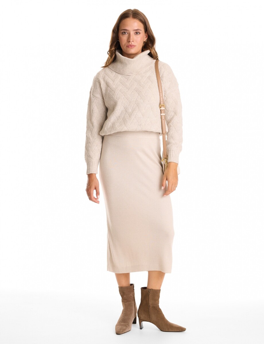 Falda Midi Tejida - Beige Claro 