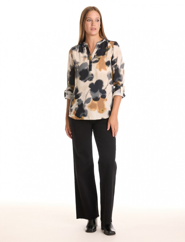 Blusa Botones Print MULTI/BEIGE
