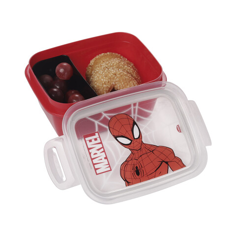 Pote Plástico Con Traba y División 630 ml Spiderman