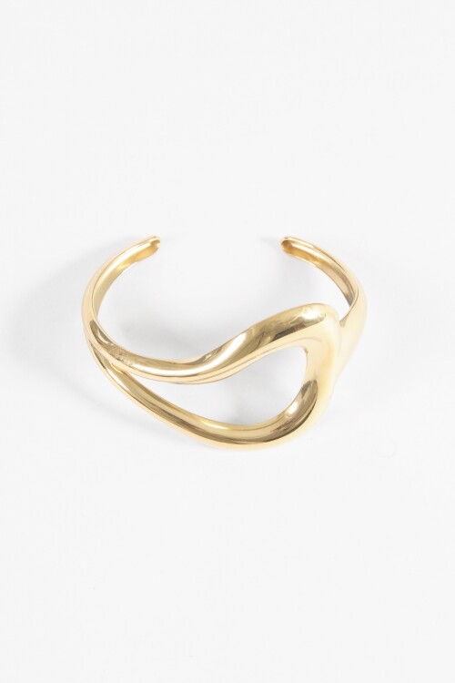 Pulsera rígida curva acero dorado