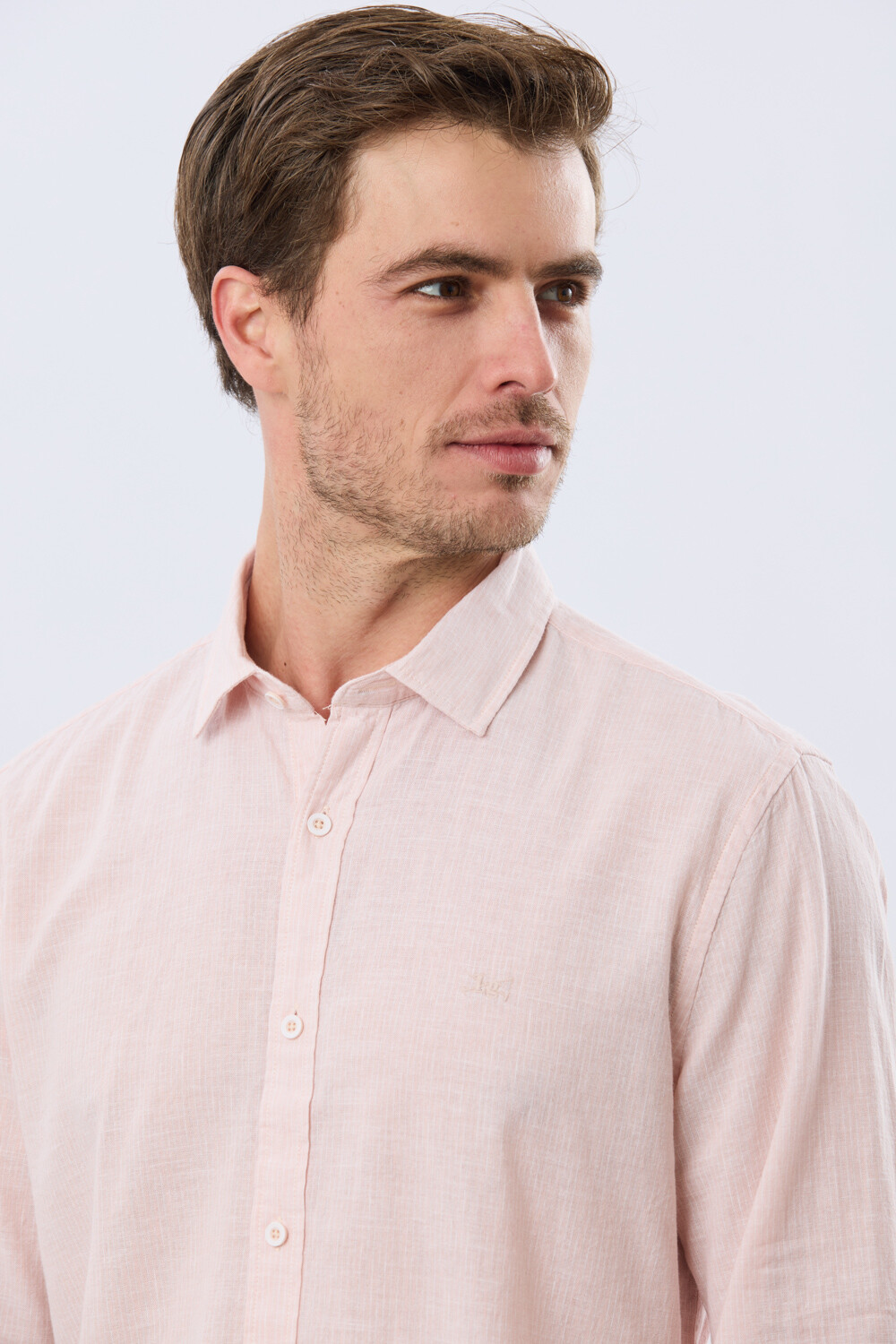 CAMISA DE LINO RAYADA Rosa