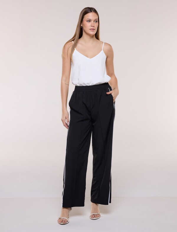 Pantalón Wide Leg Con Franjas Deportivas NEGRO