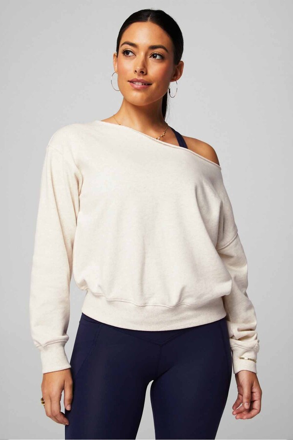 Polera Year Round Terry Off Shoulder Sweatshirt Mujer Bone Heather