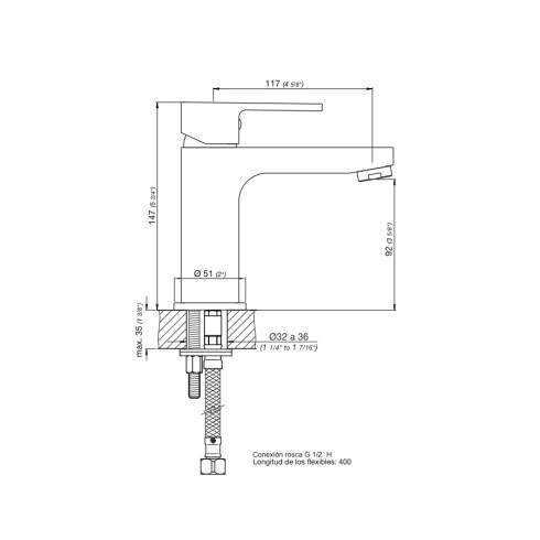 LAVATORIO BAJO MONOCOMANDO SIN DESAGUE FRESIA 000