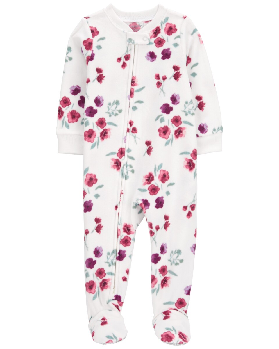 Pijama uno pieza de micropolar, con pie, blanco, diseño floral. Talles 2-5T 