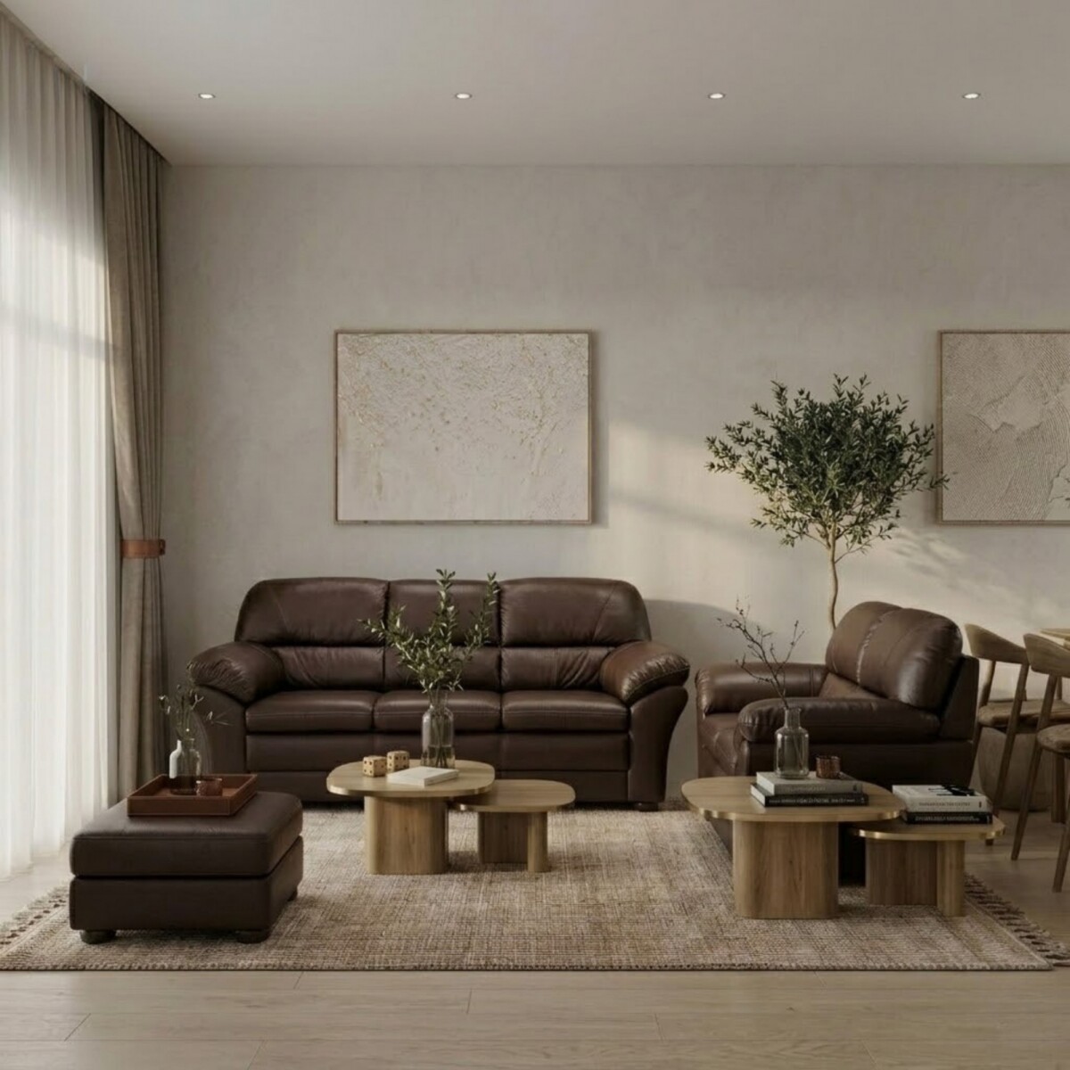 Juego de living 3+2 Cuero Natural 