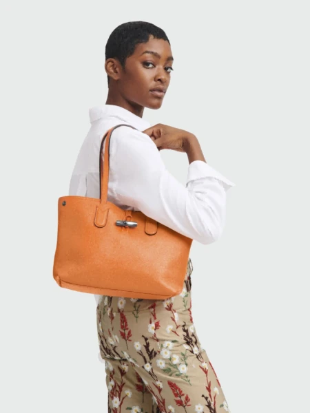 Longchamp -Cartera de cuero flexible, Roseau Essential Naranja