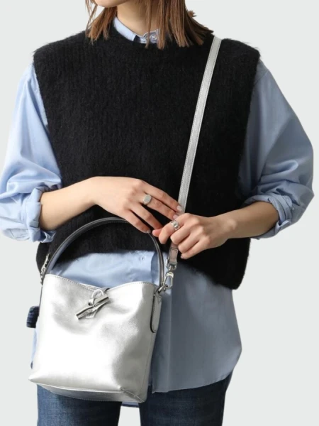 Longchamp -Bolso bombonera XS, Roseau Essential Plateado