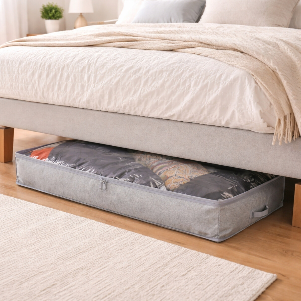 Organizador de tela con cara transparente 100x50x15cm - GRIS 