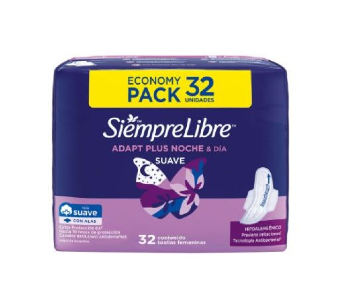 Siempre Libre Toallitas Adapt Plus Noche & Día Suave 32 Unidades – Higiene Total