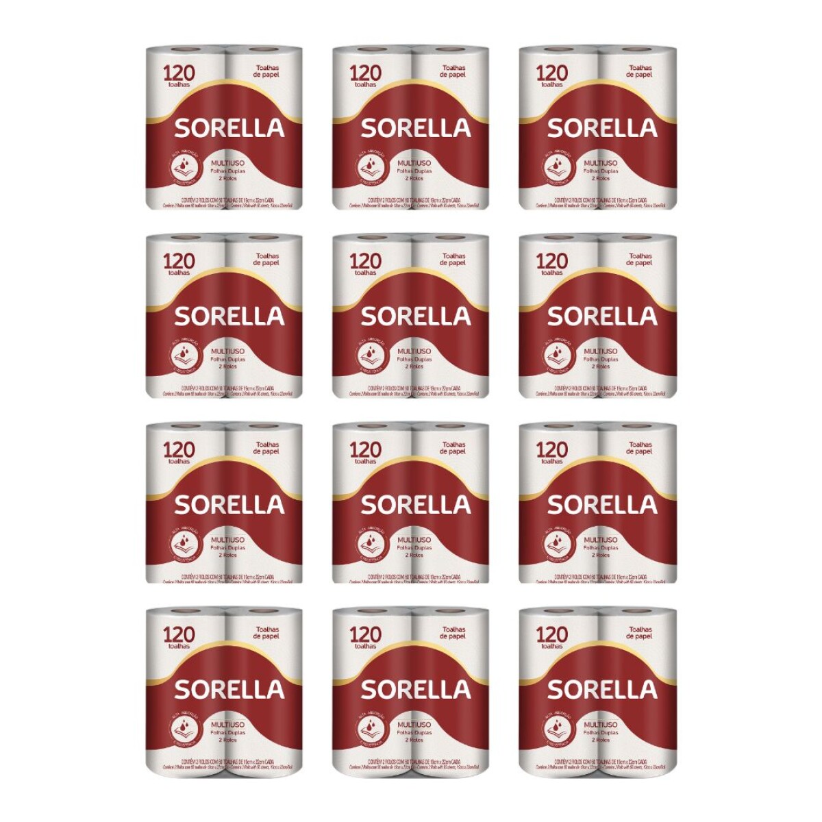 Rollo de cocina Doble Hoja Sorella x 120 toallas - FUNDA X 12 UNIDADES 