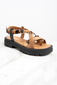 Sandalia Cuero Combinada Marrón