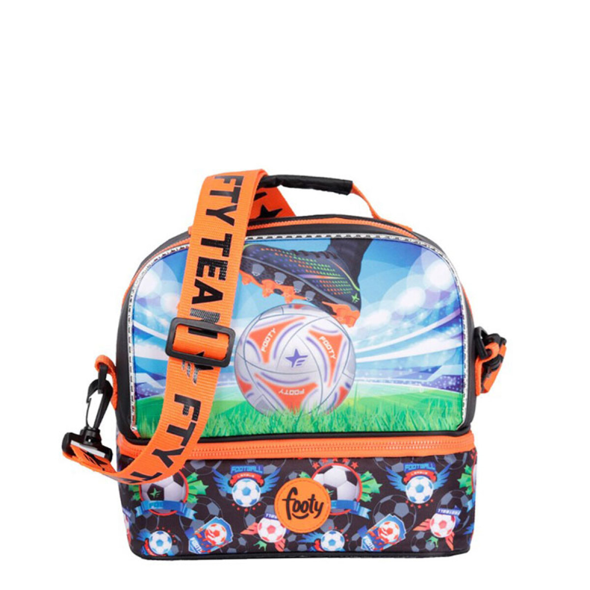 Lanchera Footy Futbol - Negro - Anaranjado - Azul 