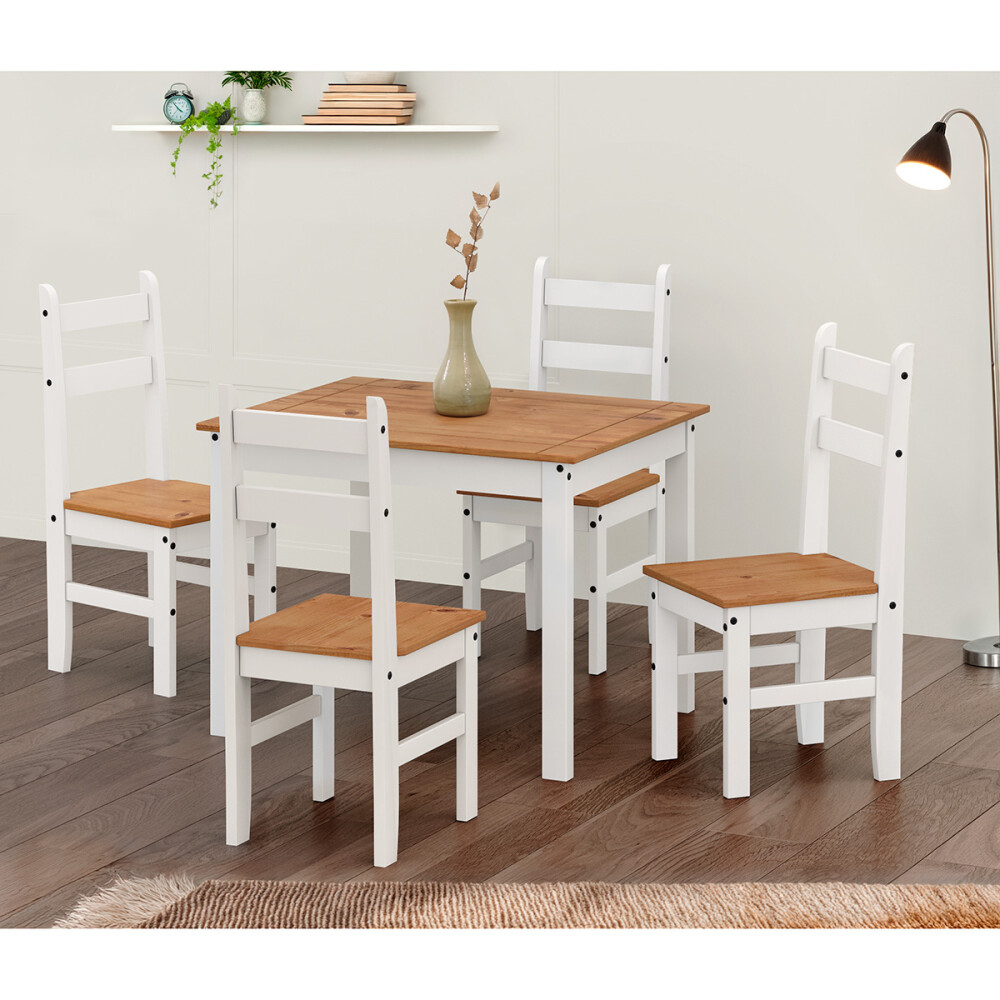 JUEGO DE COMEDOR 1 MESA + 4 SILLAS COLOR BLANCO/NATURAL MODELO LUCIA Juego De Comedor 1 Mesa + 4 Sillas Color Blanco/natural Modelo Lucia