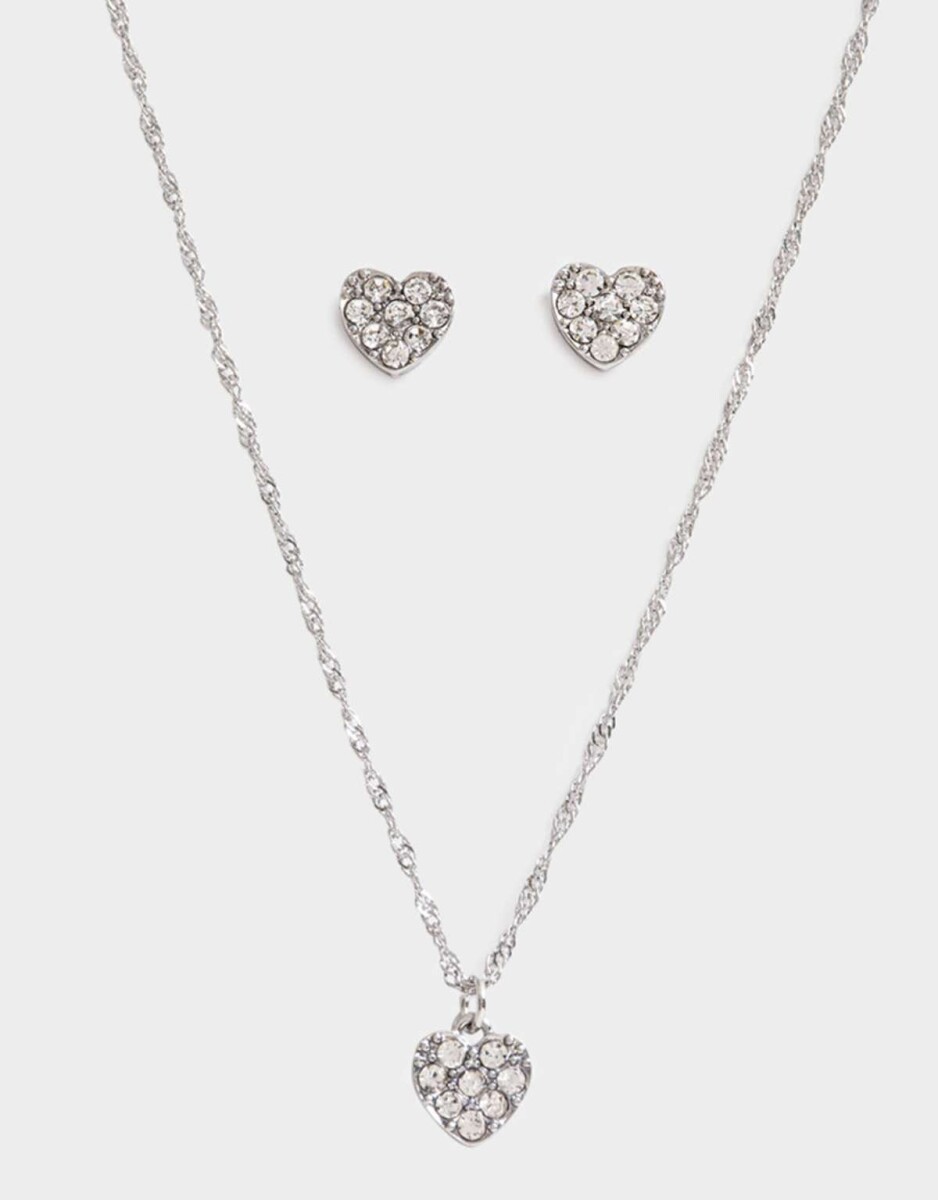 Set De Collar Y Aros Con Strass - Plateado 