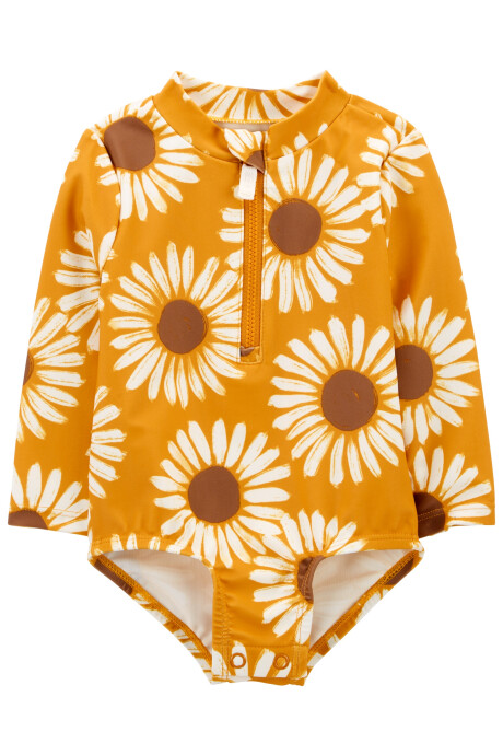 Malla de baño una pieza manga larga con protección UPF 50+ diseño girasoles Sin color
