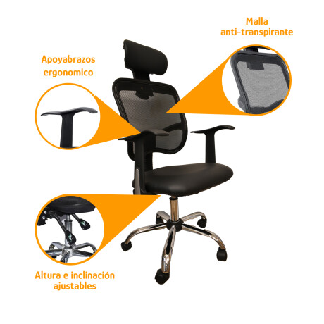 Set X2 Sillas Escritorio Reclin Apoyacabezas Alt Ajustable Negro