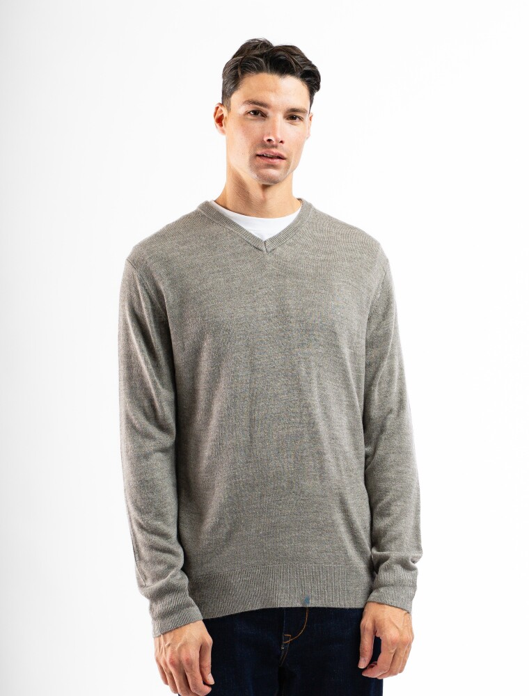 Buzo Cashmere Escote V Gris