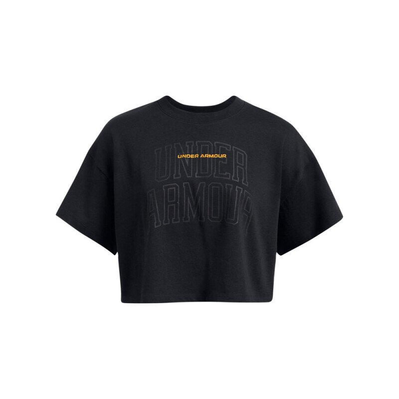 UA W VARSITY MIX HW SS CROP-GRY BLK-001