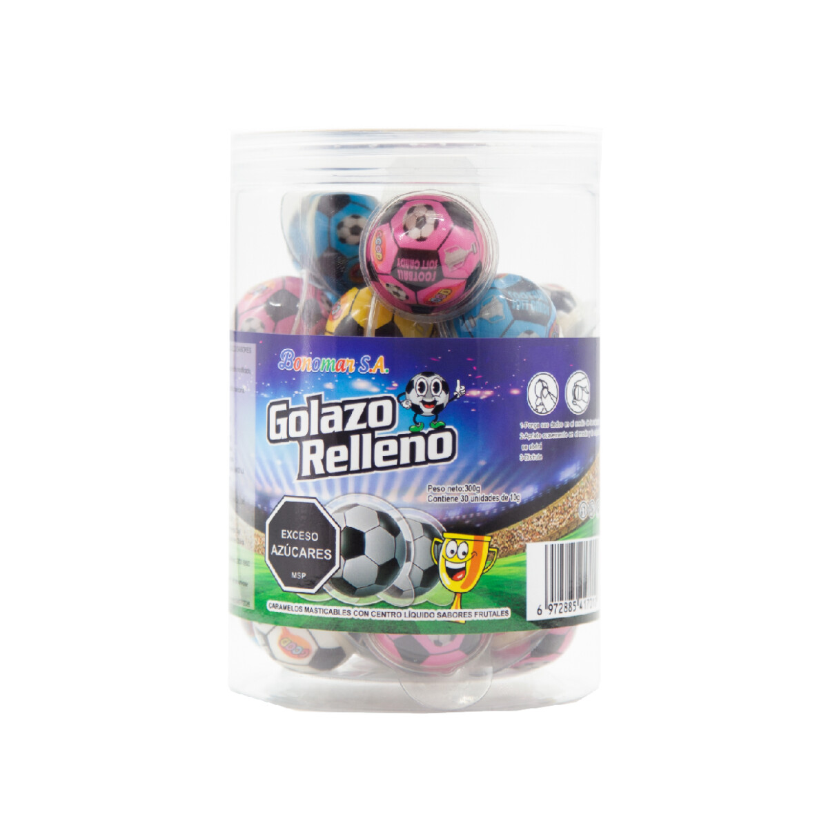 CARAMELOS CAPSULAS GOLAZO POTE MAST.RELLENO CON CENTRO LIQUIDO 300GR 