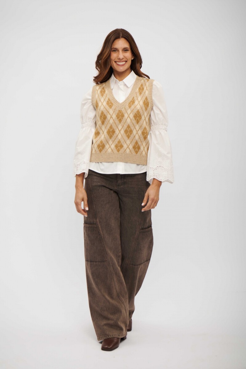 CHALECO INARA - OCRE Y BEIGE 