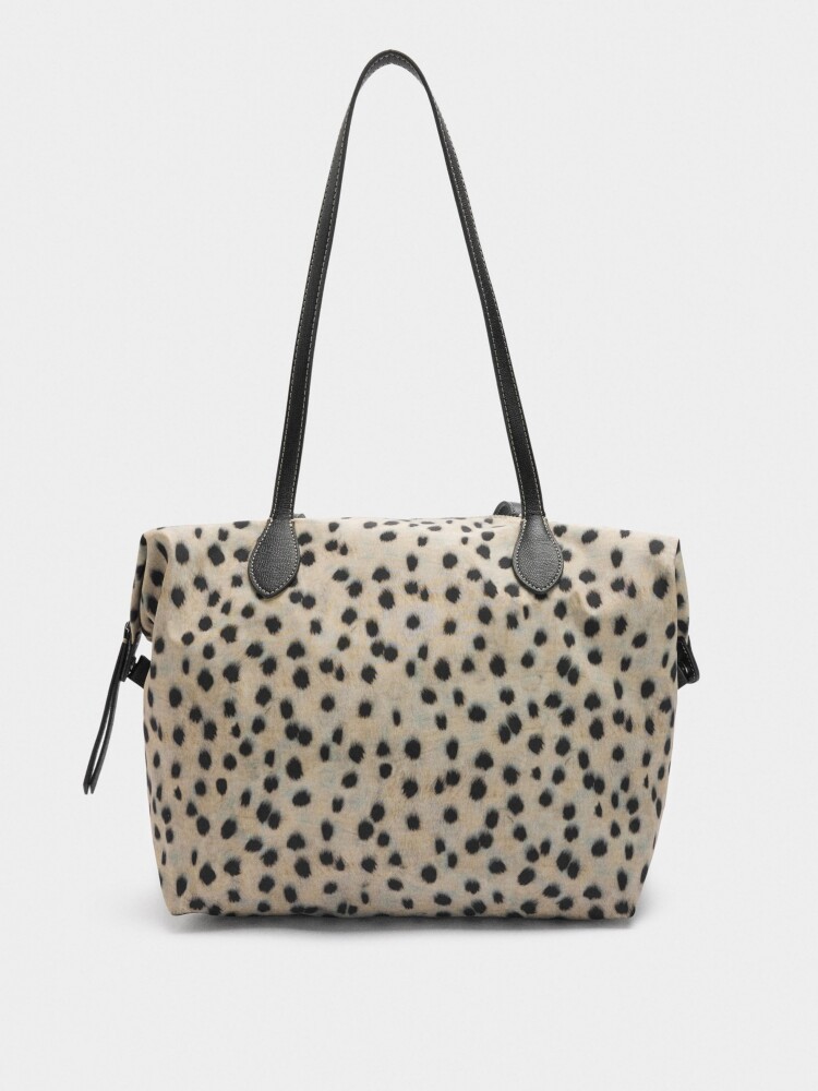 Bolso Shopper De Nylon Estampado Animal crudo