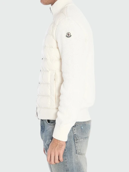 Moncler - Cárdigan acolchado con cremallera y red Blanco