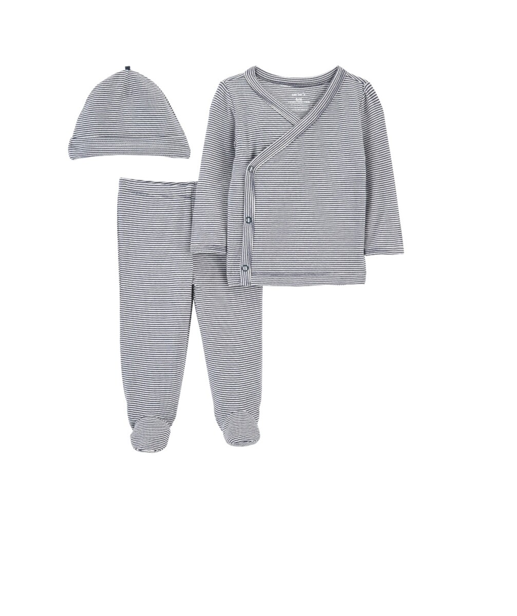 Primera Muda Carters LENZING con Gorro - Striped Azul 