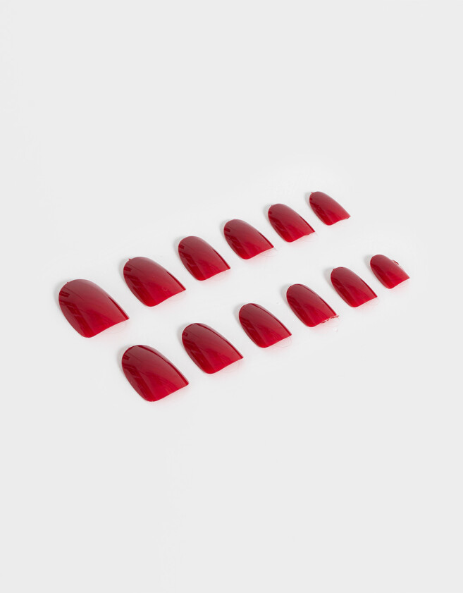 Nail Art Uñas Postizas Efecto Gelly, Súper Suaves, Cómodas Y Flexibles. De Larga Duración. Almendradas - Rojo Cereza