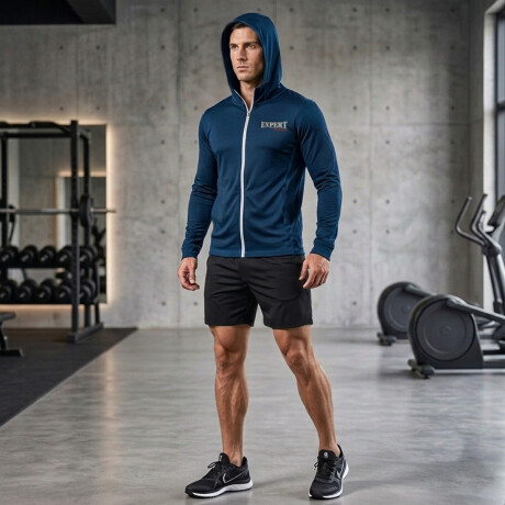 Conjunto Deportivo Termico X6 Psc Remera Calza Short Azul