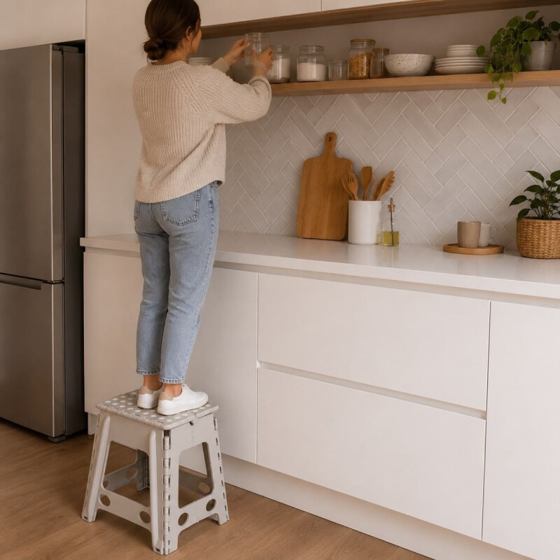 DTY260303L Banqueta Banco Plegable Escalera Plastico Reforzado 45 Cm Beige