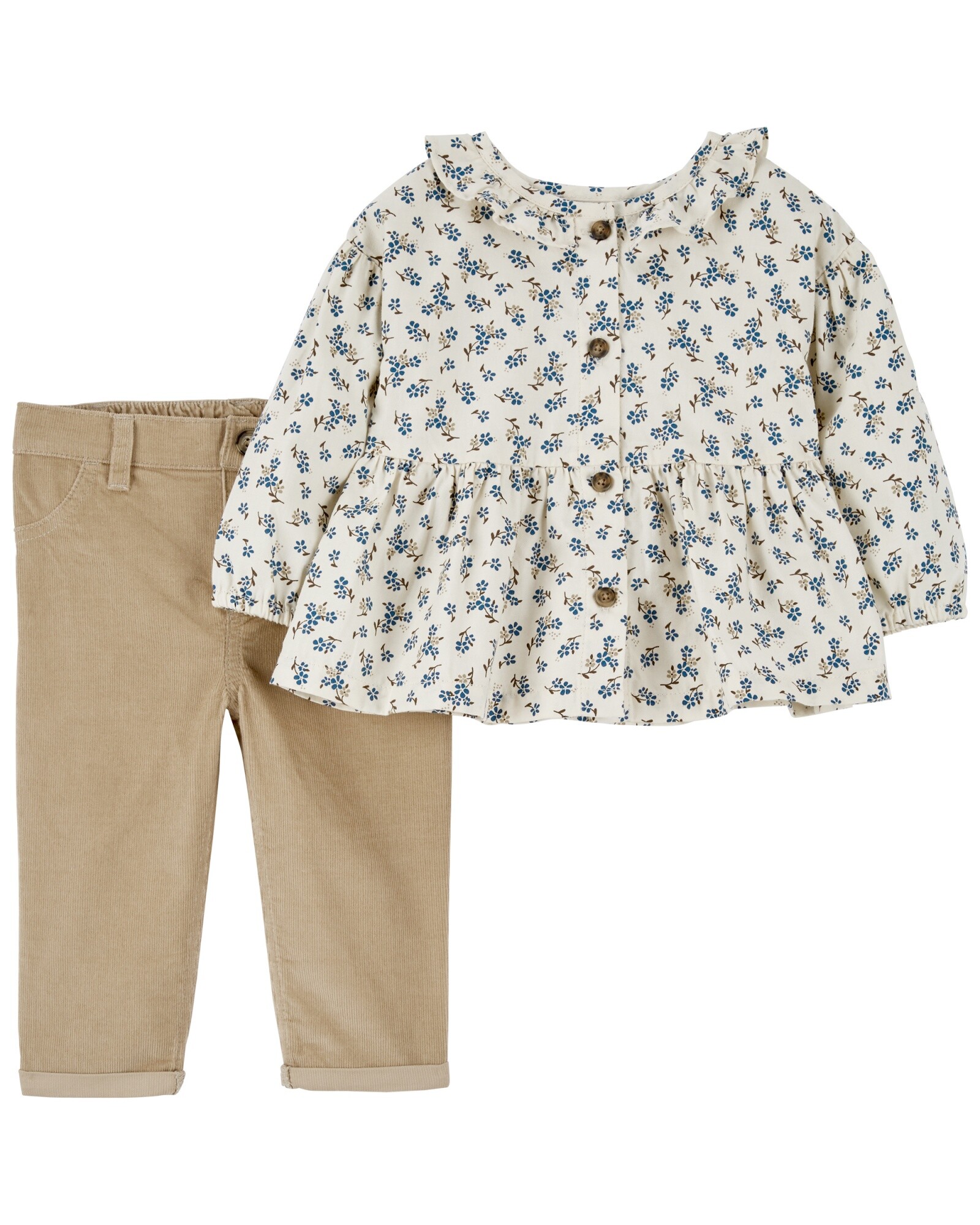 Set dos piezas pantalón de pana y blusa diseño floral Sin color
