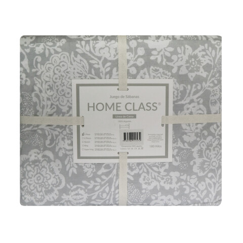 Juego Sábanas 1 Plaza Home Class Estampado 180 Hilos 100% Algodón ARABESCO GRIS