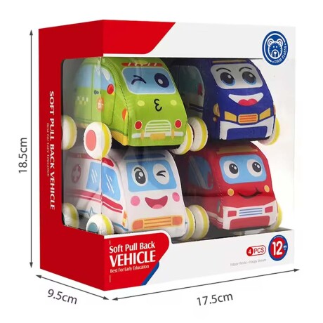 Set 4 Autitos de Peluche Autos en Tela Blandos Bebé Huanger Multicolor