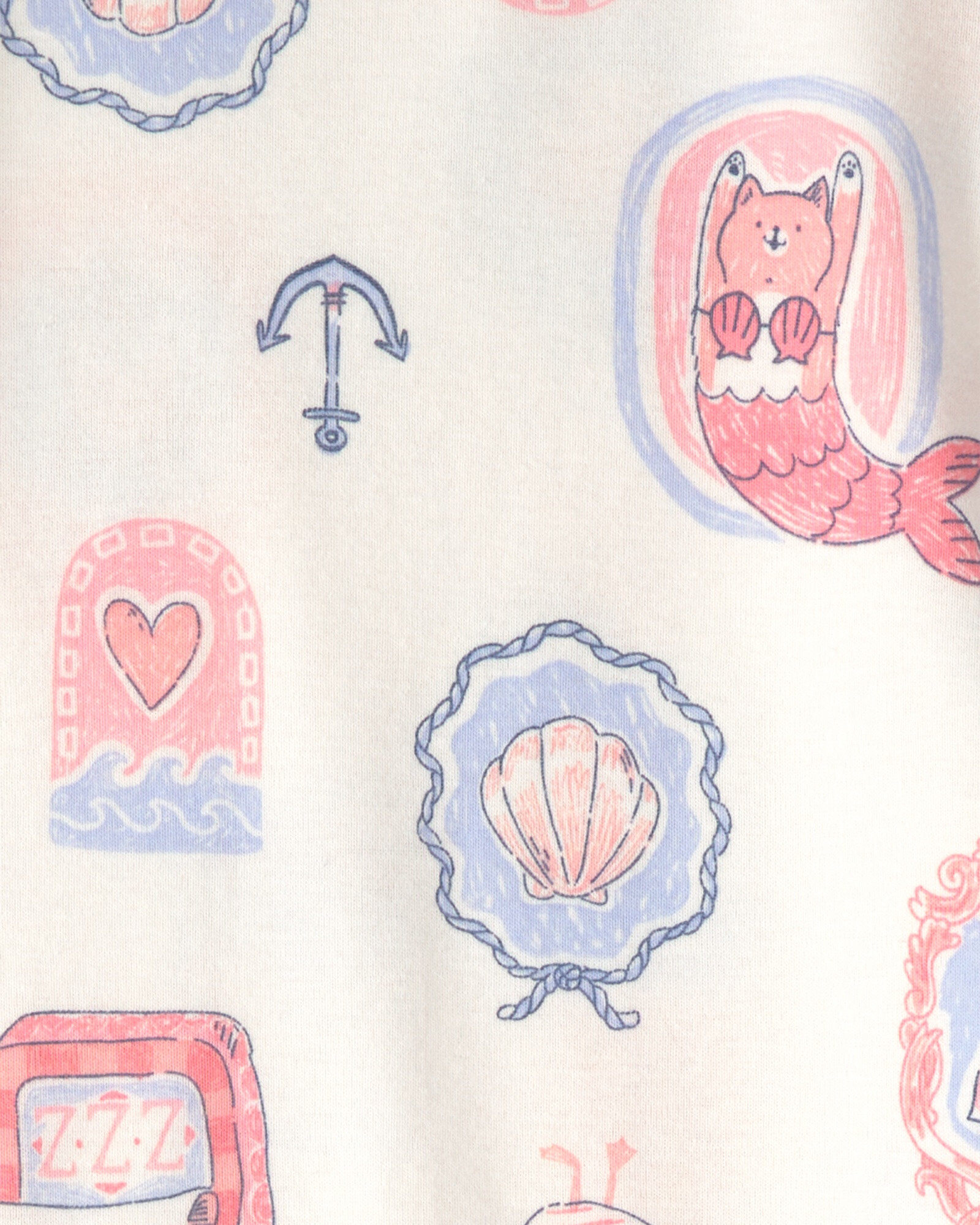 Pijama cuatro piezas de algodón, diseño gatita sirena. Talles 12-24M Pijama cuatro piezas de algodón, diseño gatita sirena. Talles 12-24M