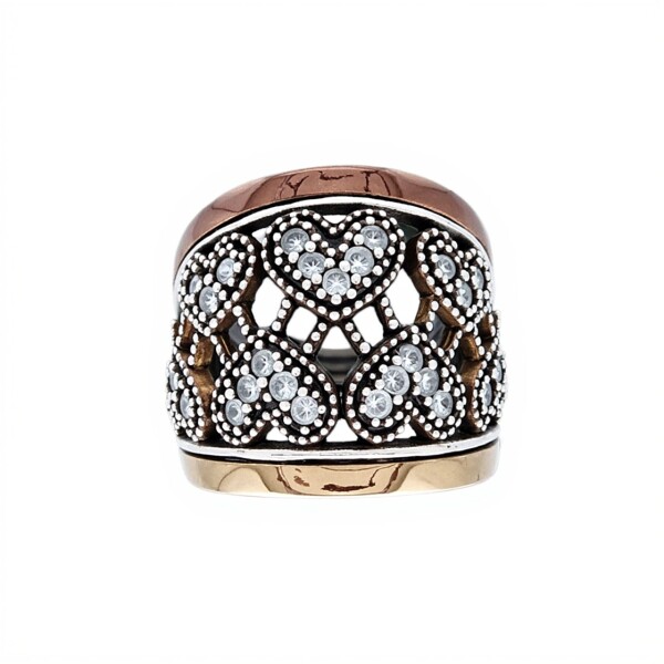 Anillo Corazón-Plata y Oro-Piedra Zirconia-AN5078 conpiedra