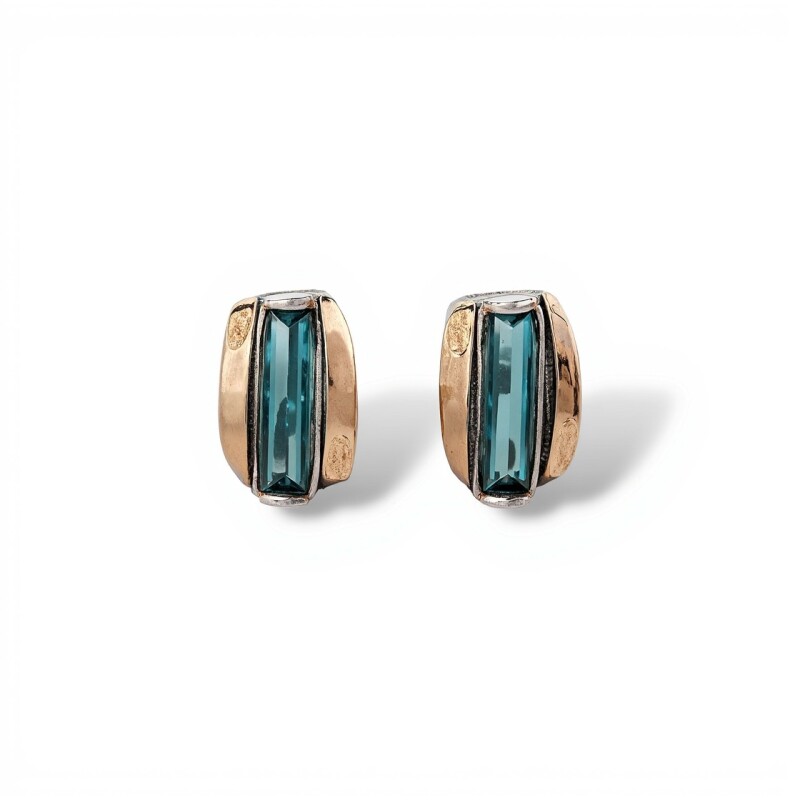 Caravanas Vintage-Plata y oro-Topacio azul-CA5050 conpiedra
