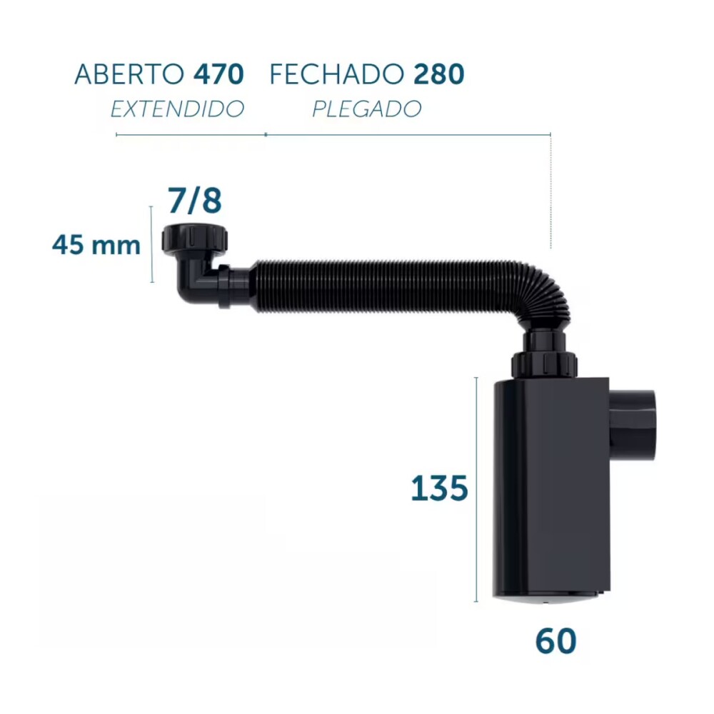 Sifón botella trasera lavatorio negro 7/8" x 40mm Sifón Botella Trasera Lavatorio Negro 7/8" X 40mm