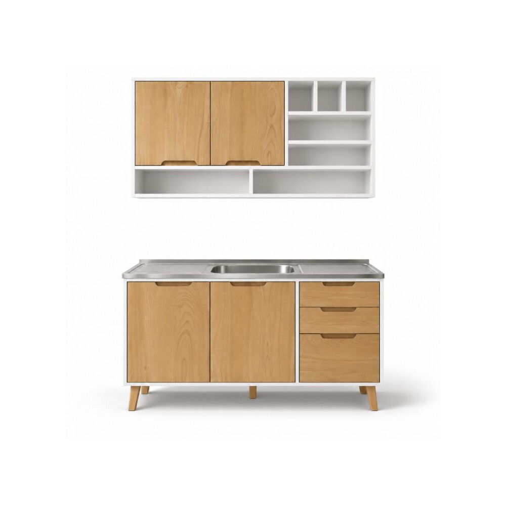 COMBO COCINA - BAJO MESADA + AÉREO + PILETA TRAMONTINA BLANCO
