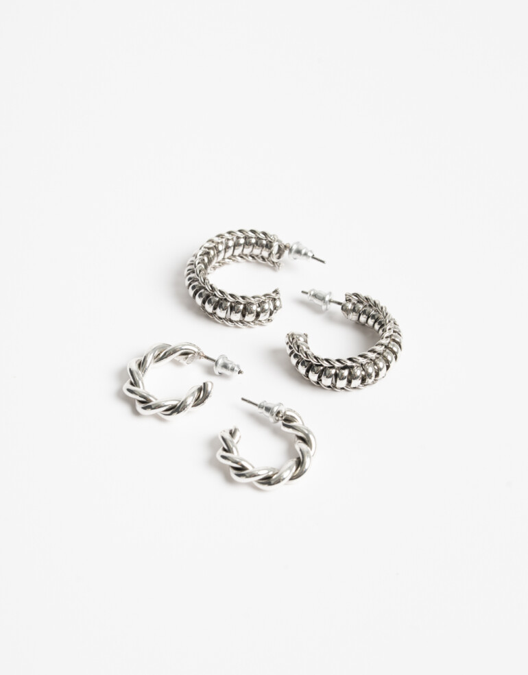 Aros Argollas Set Folk Set De Argollas Boho - Plateado Antique Silver