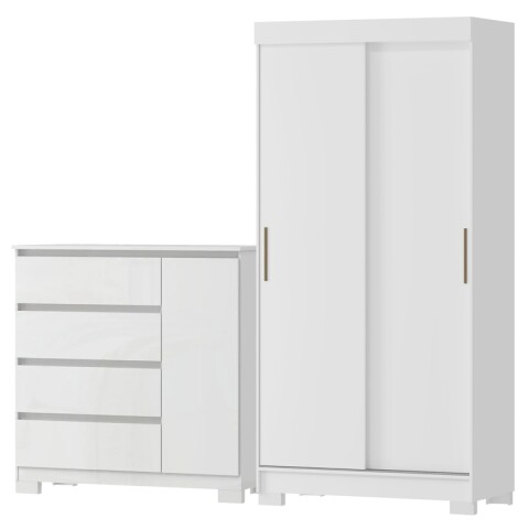 Juego de Dormitorio Ropero Antares 2 Puertas Corredizas y Comoda Vega 4 Cajones Blanco Juego de Dormitorio Ropero Antares 2 Puertas Corredizas y Comoda Vega 4 Cajones Blanco