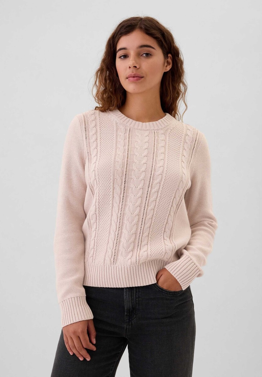 Buzo Cuello Redondo Cable Mujer - Dull Rose 