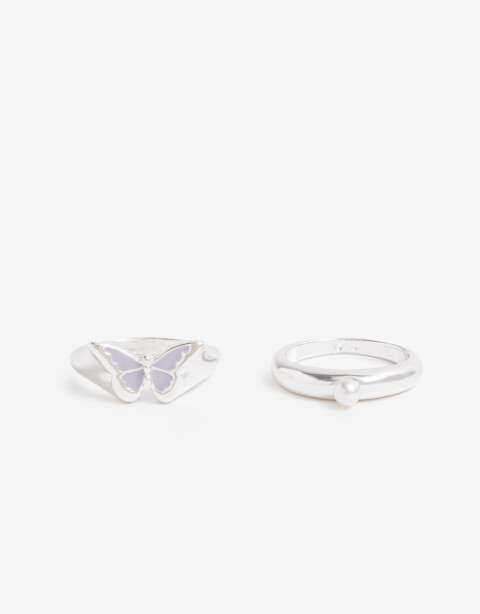 Sets Anillos Color Set De 2 Anillos Esmaltados Bañado En Plata - Plateado