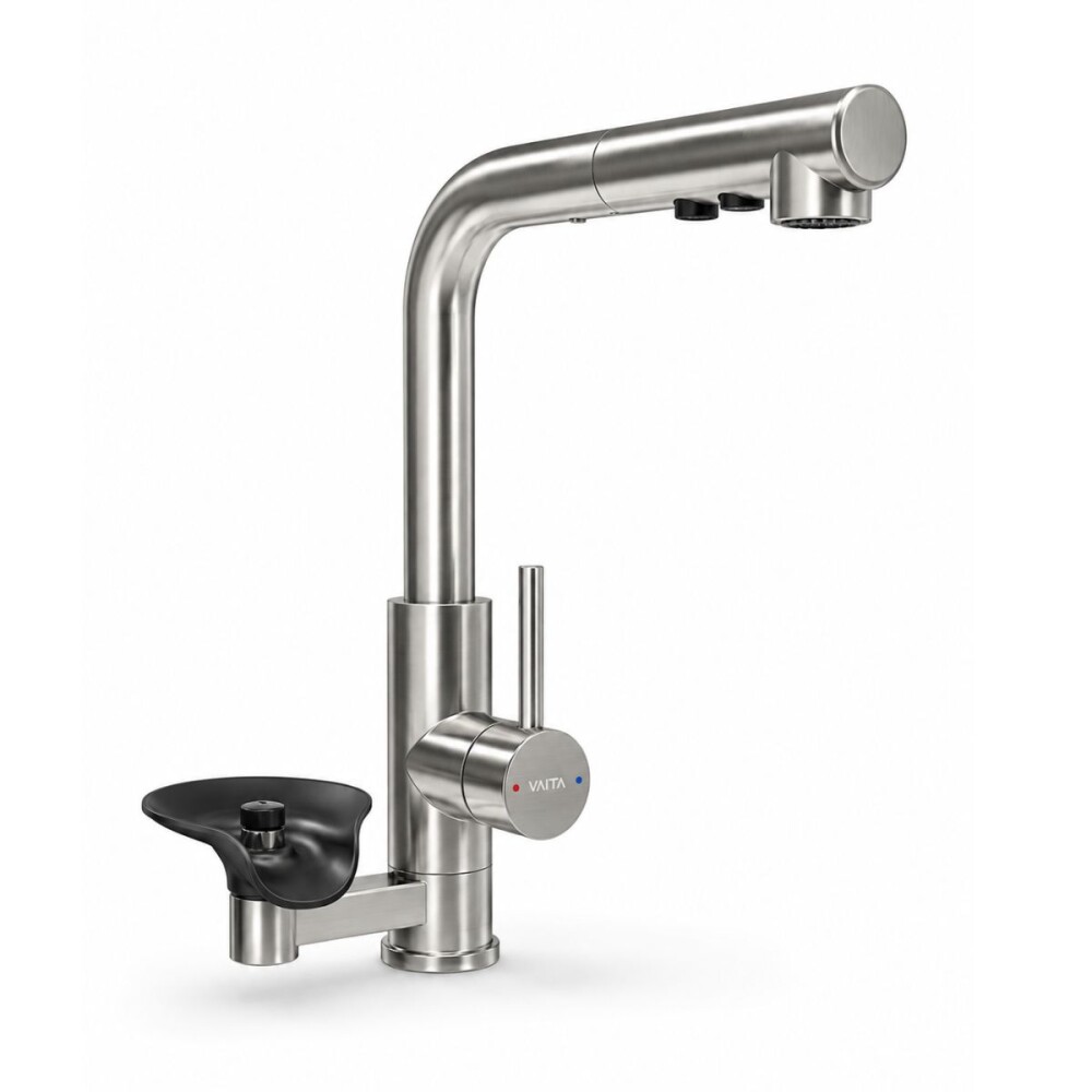 Grifería de Cocina monocomando de Mesada con lavavasos satinado en L pico extraible Grifería De Cocina Monocomando De Mesada Con Lavavasos Satinado En L Pico Extraible