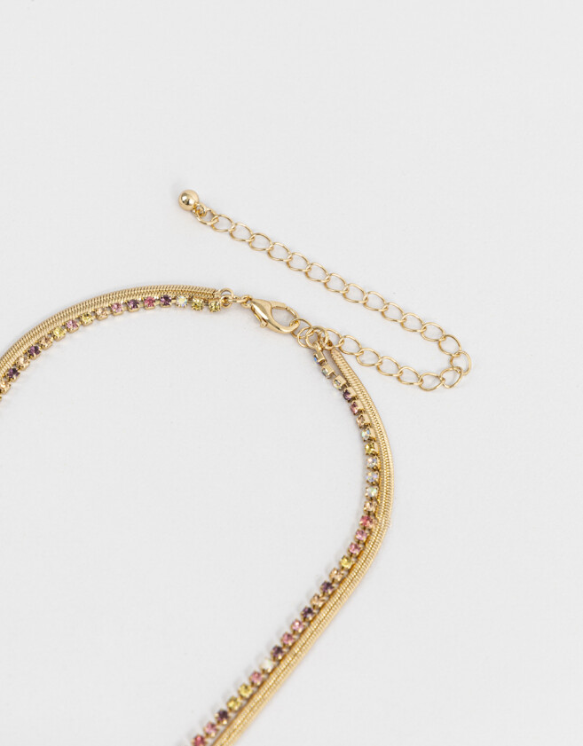 Chokers Con strass Collar Corto Doble Con Strass - Dorado