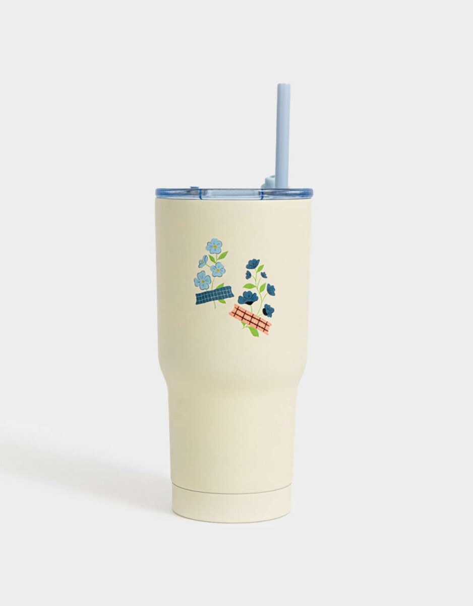 Vaso De Acero Inoxidable De 600 Ml Estampado Con Sorbete - Blanco Crudo 