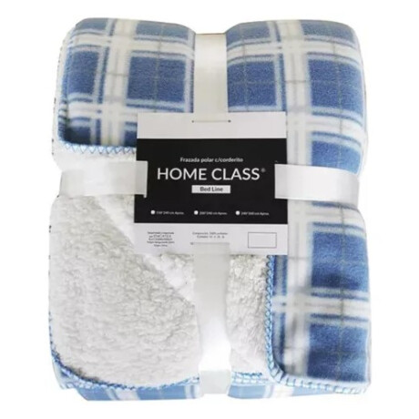 Frazada Flannel con Corderito Queen Size HOME CLASS 220 x 260 cm AZUL CUADRILLE